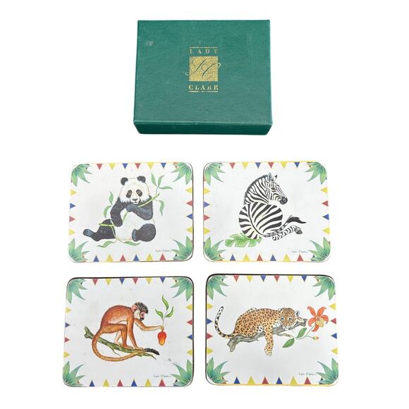 Vintage- Coaster Set of 4- Lady Clare- Art- Zoo Exotic Animals- preowned - Picture 1 of 6